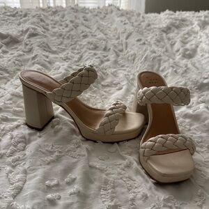 Women's Cream Braided Heeled Sandals